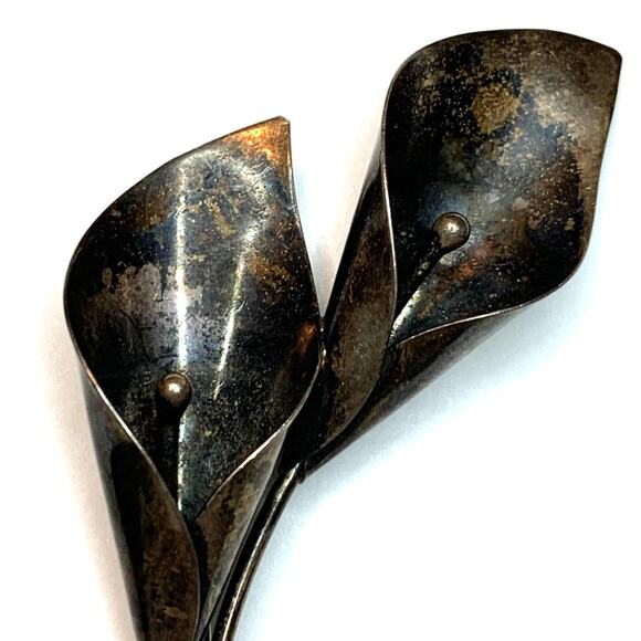 Vintage Stuart Nye Sterling Silver Double Cala Lily Brooch Pin - Picture 2 of 8